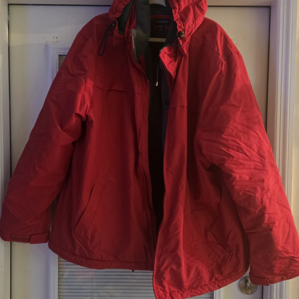 Lands' End Mens Red Thermacheck Jacket Size XXL